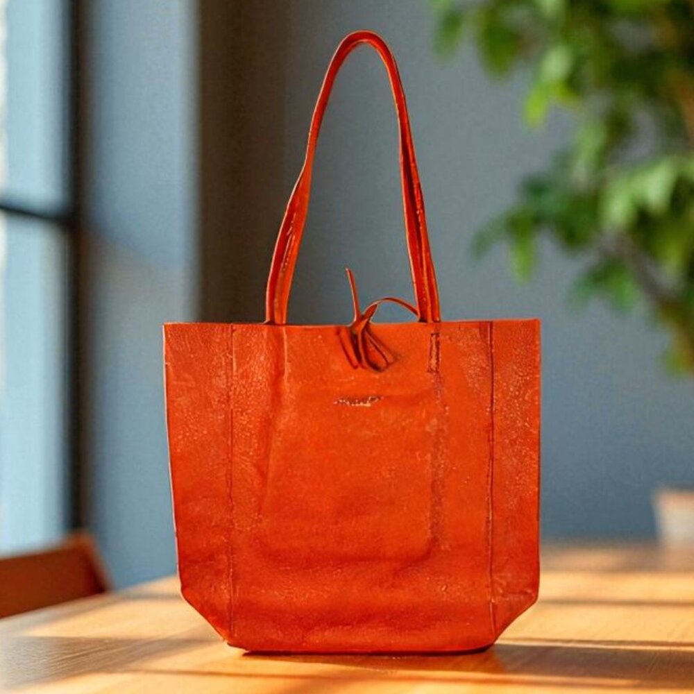 Anita Orange Italian Leather Women’s Handbag – Designer Shopper Tote Bag
